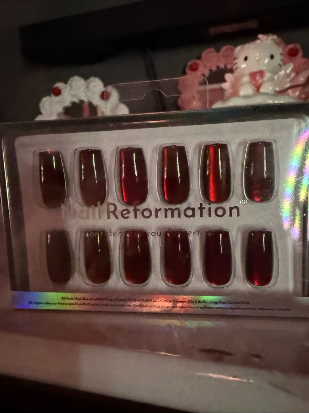 Nail Reformation Mirrored Deep Wine Red Press-On Nails in short coffin - Picture 4 of 8